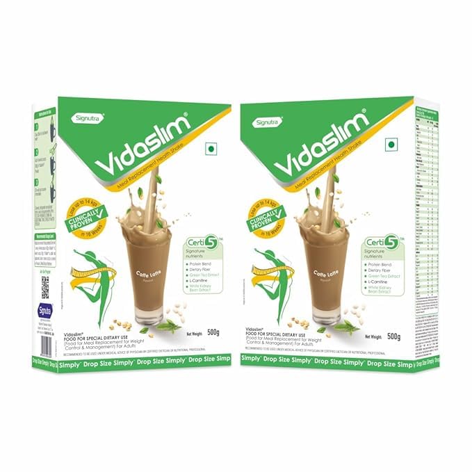 Vidaslim Meal Replacement Protein Health Shake for Weight Control & Weight Management for Women & Men | 22.8 gm Protein| L-Carnitine | Green Tea Extract| White Kidney Bean Extract | (Two 500g combo, Caffe Latte)-image-43