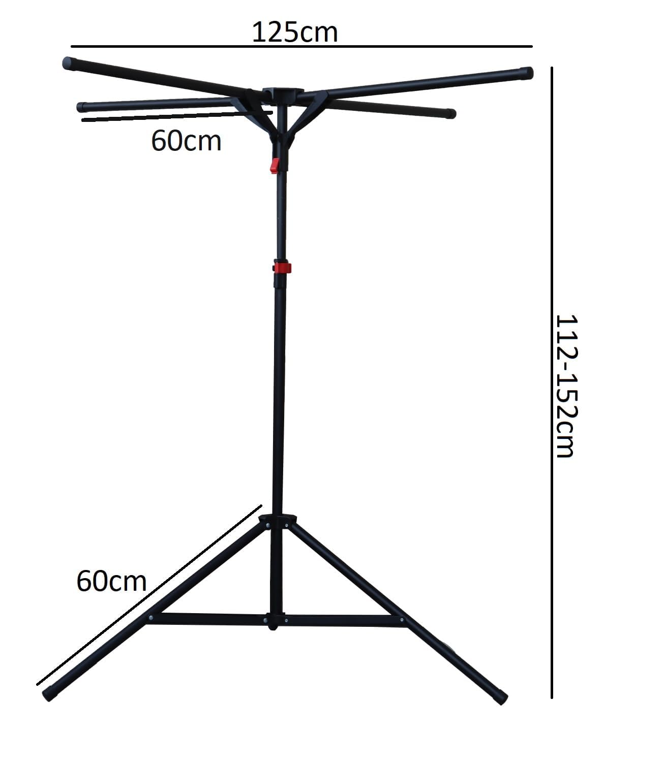 Lukzer Cast Iron Tripod Collapsible Laundry Clothes Drying Rack Indoor Outdoor Clothing Stand Adjustable Height Portable with 4 Poles (Grey), 49 x 49 x 68.5 Cm