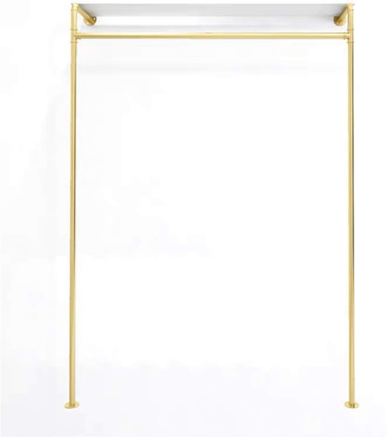 Simple Metal Wood Clothing Store Display Stands, Entrance Porch Organization Hanging Garment Rack,Wall Mounted Storage Clothes Shoe Bag Pipe Shelf, Home Bookcase Towel Rack (Gold, 59" L)