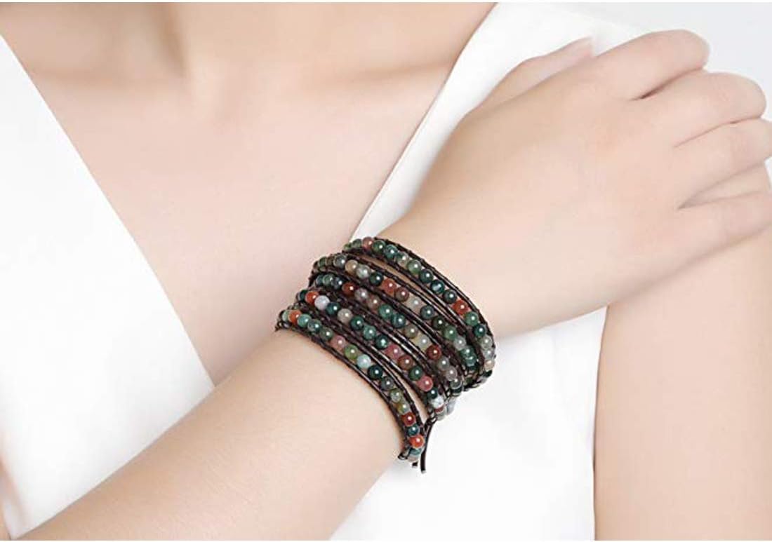 YGLINE Natural Stone Wrap Bracelet for Women Boho Bracelets Healing Crystal Beaded Bracelet Adjustable 3/5 Wraps Bracelet Handmade Birthday Gifts for Women - Image 4
