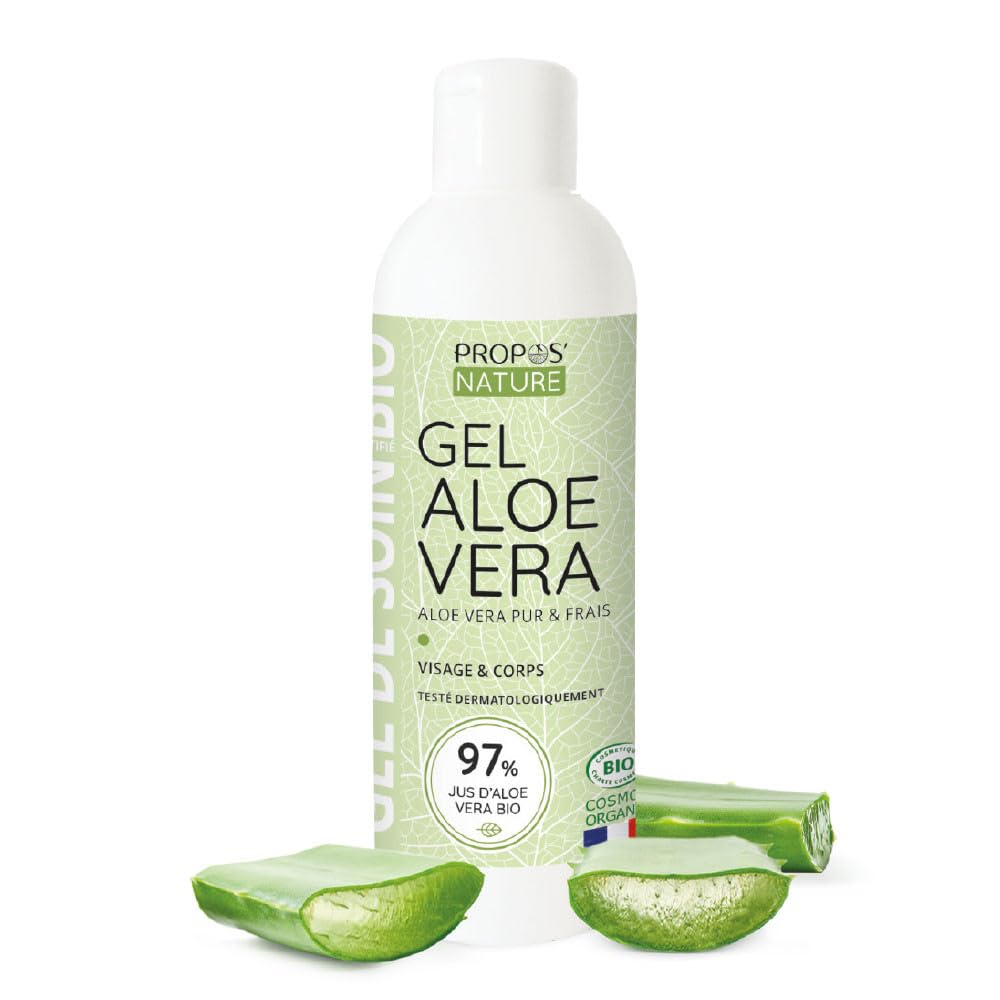 Gel d'Aloe Vera BIO - 97% de jus d'Aloé frais - 200 ML - Tous types de peaux - Certifié Biologique - 100% naturel - Sans colorant, sans parabens - Fabriquée en france - Propos Nature