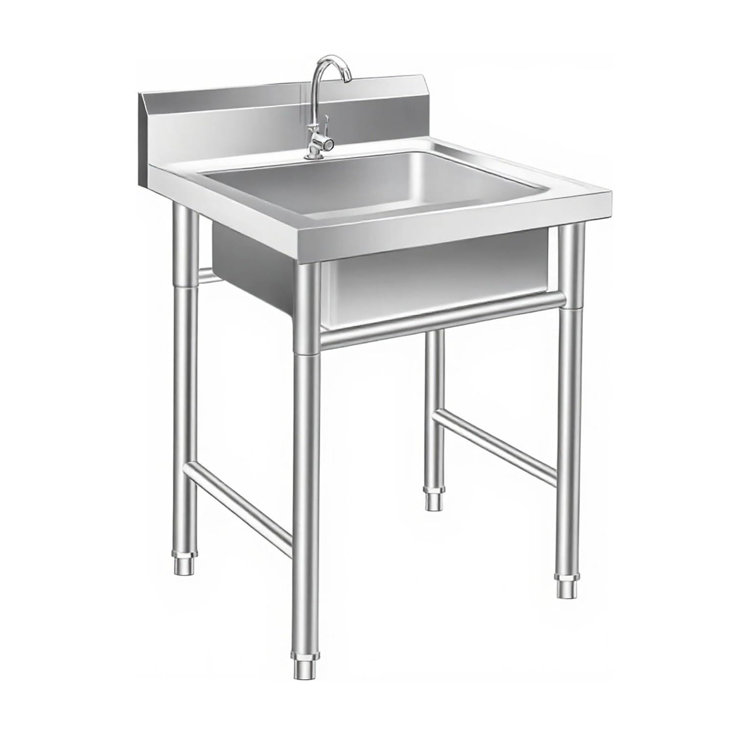ZQFHSX Stainless Steel Utility Sink 20in - Freestanding Single Bowl Kitchen with Faucet & Legs for Garage Restaurant Prep Laundry Use Commercial Grade Quality