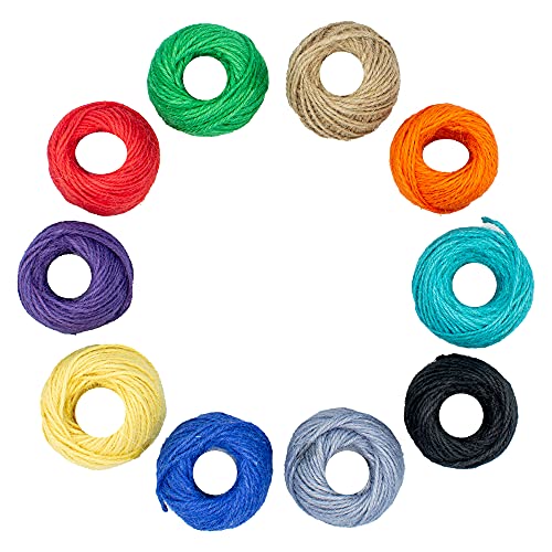 10 Colors Jute Twine String, 820 Feet Colorful Natural Jute Twine for Artworks, DIY Arts Crafts, Wrapping Twine,Decoration,Picture Display,10 Rolls 2mm 3 Ply (10 Colors Jute Twine)