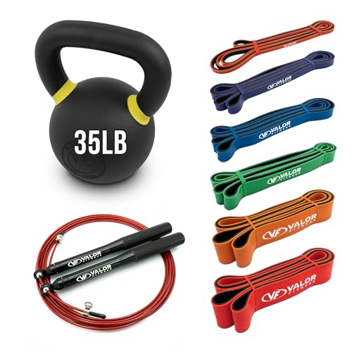 Valor Fitness Home Gym Bundle - Exercise Kit Includes 35 lb Kettlebell, Full Set of Resistance Bands and a Speed Rope