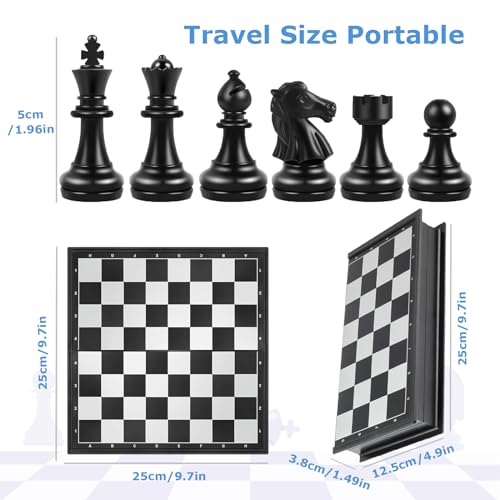 Magnetic Chess Set - Cestamor Chess Board Folding Travel Chess Portable - 2 Extra Queens - 25x25cm Board Games for Kids Adults Gifts - Image 5