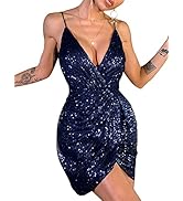Madam Uniq Sequins Dress for Women Spaghetti Strap V Neck Backless Mini Bodycon 1920s Formal Part...