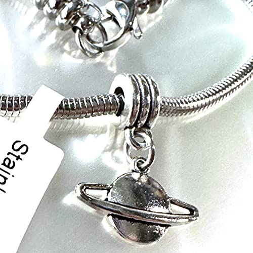 Image of Dave The Bunny Saturn Bracelet | Planet Stainless Steel Snake Chain Charm Bracelet