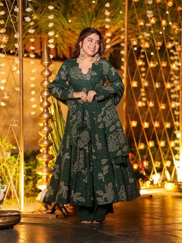 Image of ANNI Designer Women's Viscose Blend Umbrella Style Printed Kurta Palazzo with Dupatta | Stylish Kurta Set for Women | Elegant Palazzos & Dupatta Set | Traditional Ethnic Wear