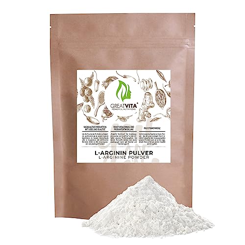 L-Arginin Base Pulver 800g - hochdosiert | Premium Qualität made in Germany | Ohne HCL und rein pflanzlich - Aminosäure-Nahrungsergänzungsmittel | GreatVita