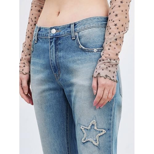 Women's Low Rise Baggy Jeans Y2K Embroidered Star Denim Pants Stretchy Loose Bootcut Flared Jean Trousers3