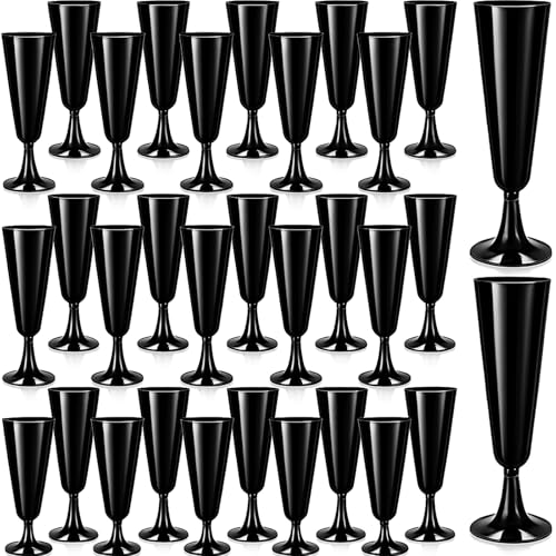 Domensi 40 Pack Black Champagne Flutes Bulk Plastic Disposable Champagne Glasses 5.5 oz Plastic Mimosa Glasses Wedding Cocktail Cups for Engagement Birthday Graduation Decor 2026 Party Supplies