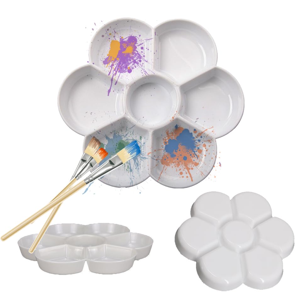 7-Well Flower Mixing White Ceramic Artist Paint Palette Tray for Watercolor Gouache Acrylic Oil Paintin (3