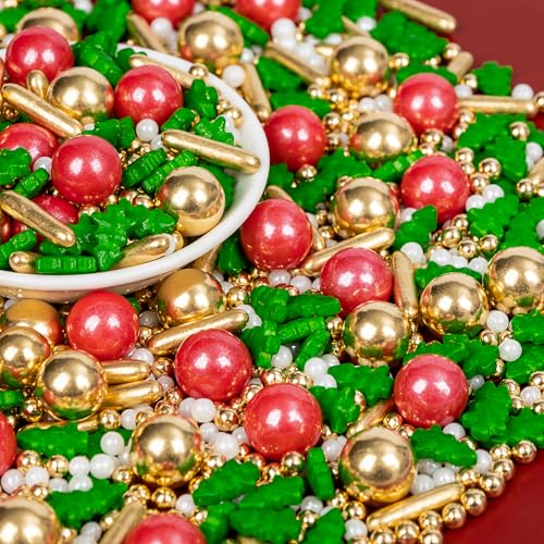 Image of Edible Christmas Sprinkles for Cake Decorating,Gold Red Green White Pearl