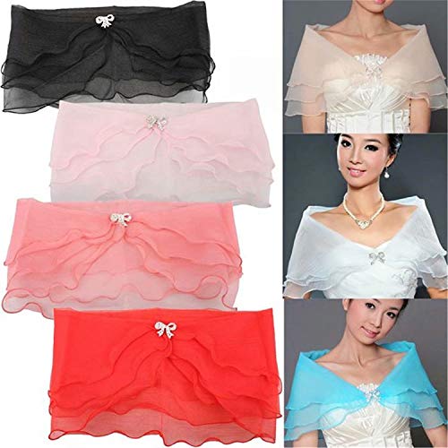 Baifeng Boda Nupcias Vestido Organza Bolero Chal, Bolero Abrigo Tul Wrap Chal - Rojo Sandía, one size