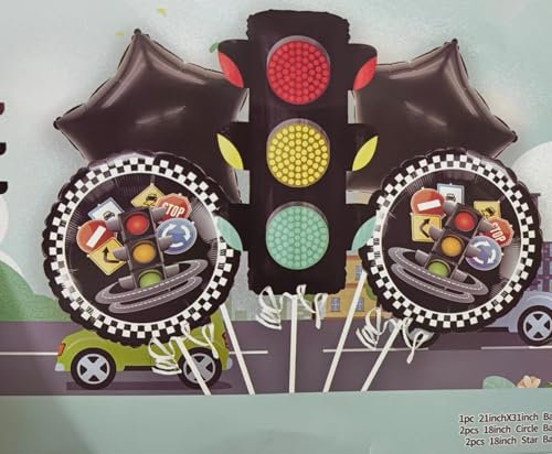 Image of Atpata Funky Traffic Signal Foil Balloon Set for Birthday Decoration | 5 PCS Party Decor Kit (1 Large Signal Light, 2 Round, 2 Star Balloons) | Kids Theme Balloon Set for Party Decoration