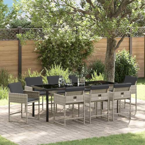 Assises en poly rotin légères et résistantes pour ensemble de jardin 9 pièces gris