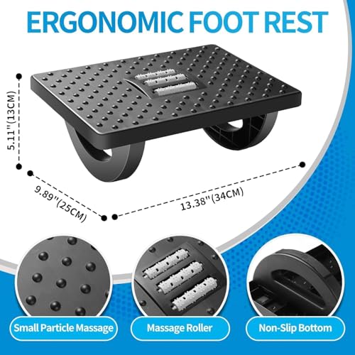 Image of Amirate 180 Degree Rotation Foot Rest for Office Chair with Acupressure Points and Roller | Ergonomic Footrest for Office Desk | Foot Rest Under Table | Foot Stool for Home, Office Table, and Sofa (Unbreakable, Non-Slip Legs) (180 Degree Rocking)