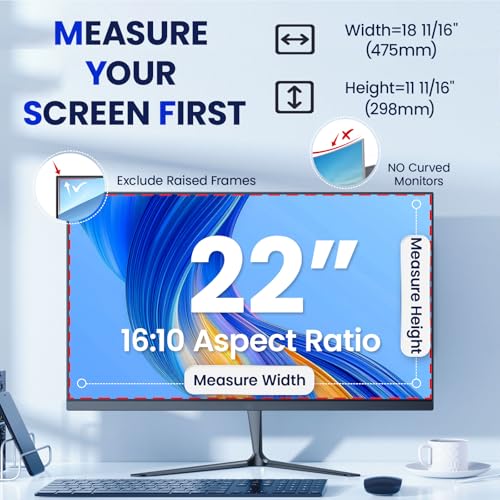 Magnetic 22 Inch Privacy Screen for Frameless Computer Monitor 16:10 Aspect Ratio,Hanging Blue Light Screen Protector Eye Protection Anti-Spy Shield, 22in Removable Privacy Filter - Thumbnail 2