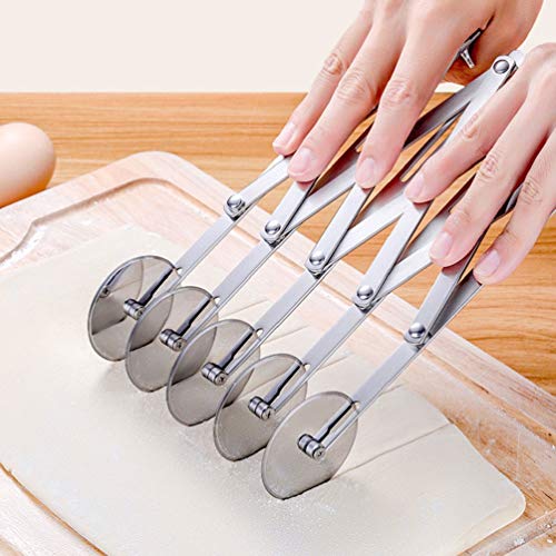LucyPhy 5 Wheel Dough Cutter, Pastry Cutter, Adjustable Stainless Steel Dough Roller Round Cookie Pastry