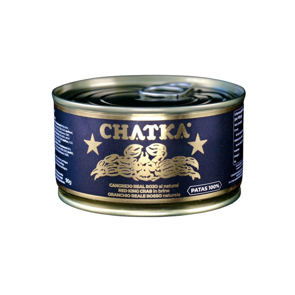 Chatka – Konserve im traditionellen Format gefüllt mit Beinen von rotem Königskrabbenfleisch. Sorgfältig verarbeitet, mild im Geschmack und vielseitig einsetzbar (90 gram)