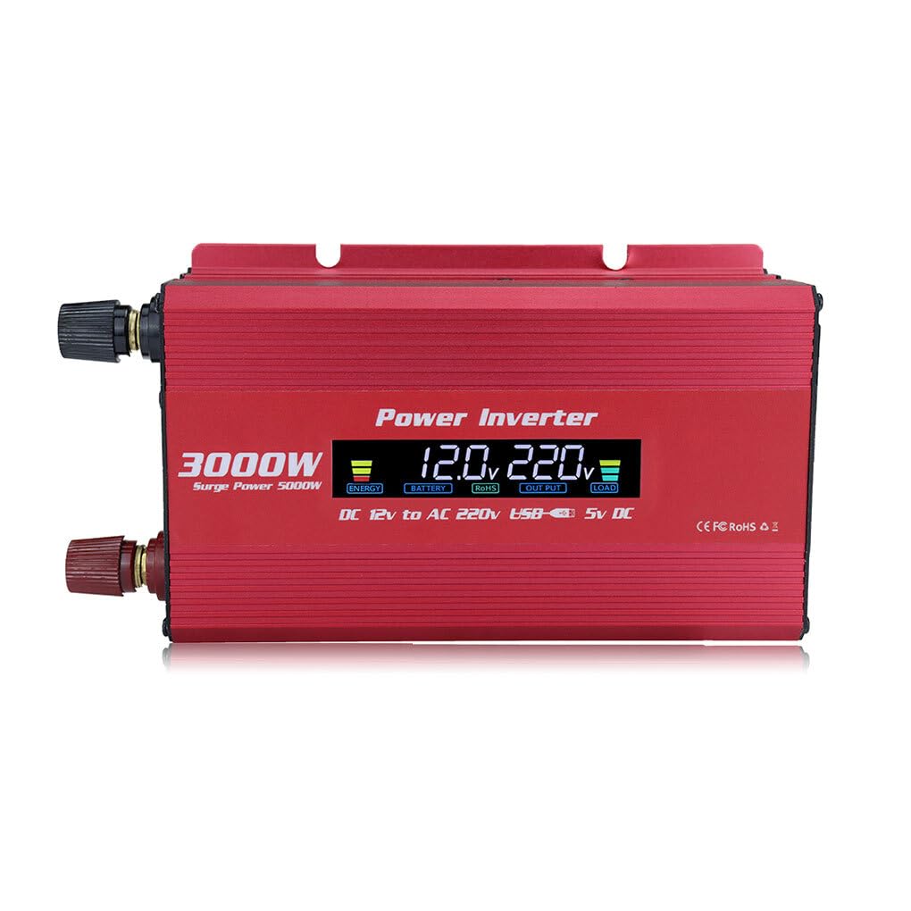 Inversor de coche de onda sinusoidal portátil 3000W DC 12V a AC 220V protección contra cortocircuitos convertidor emergencia viaje barco automotriz