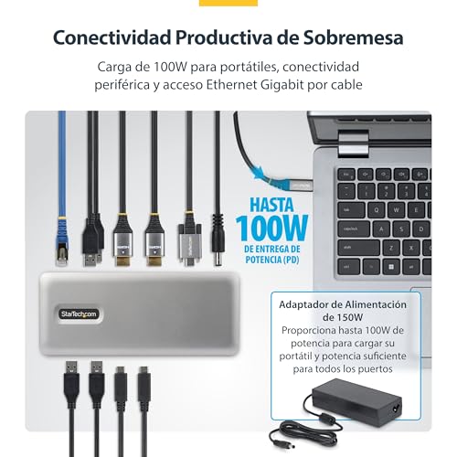 Dock USB-C HDMI Doble 4K 60Hz Windows con concentrador de puertos USB-C y USB-A 4