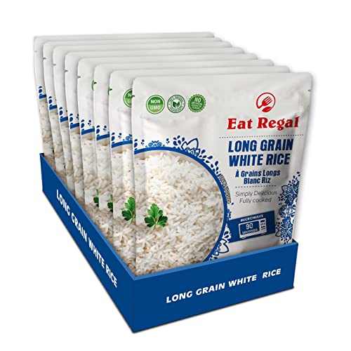 Eat Regal Long-Grain White Rice In Hood & Tray, Ready To Eat in 90 Seconds, Microwavable in just 90 Seconds, Nutritious & Delicious 8.8 Ounce (Pack of 8)