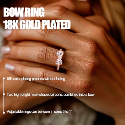 Engagement and Wedding Cubic Zirconia Rings for Women Double Heart Open Adjustable Ring for Her Silver and Rose Gold Butterfly Gifts for Women Promise Rings for Her Love Eternity Bow Ring3