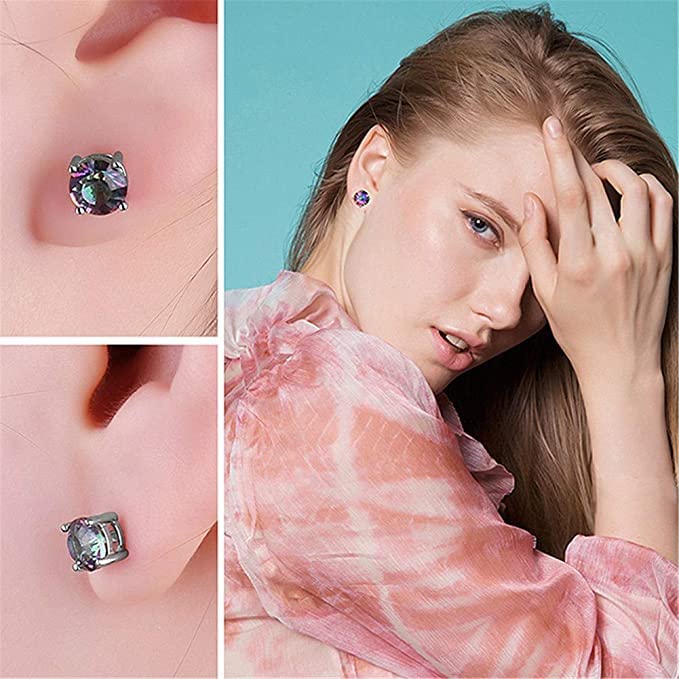 18K Gold Plated Round Rainbow Quartz Stud Earrings Colourful Fashion CZ Stud Earrings Hypoallergenic for Women Men Jewelry Gifts3