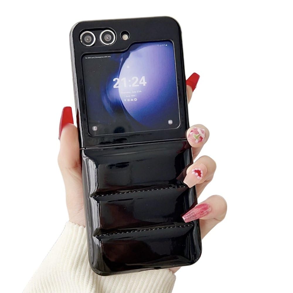 Funda de Lujo para teléfono con Chaqueta de plumón para Samsung Galaxy Z Flip 5 4 3 5G Fundas de Parachoques Suaves a Prueba de Golpes para Z Flip3 Flip4 Flip5, Negro, para Z Flip 5
