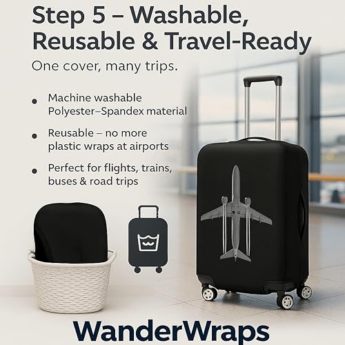 Image of WanderWraps Spendex Polyester Protective Luggage Cover | Hard Luggage Trolley Bag Cover | Washable | Dust Proof | Stretchable | M - 24 inch | Jetstreamm