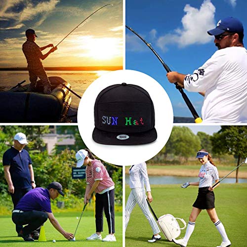 Leadleds Animated Bluetooth Led Sign Hat Caps Hip hop Street Dance Party Parade Sunscreen Hiking Night Running Fishing (Black Cap Multicolor LED)
