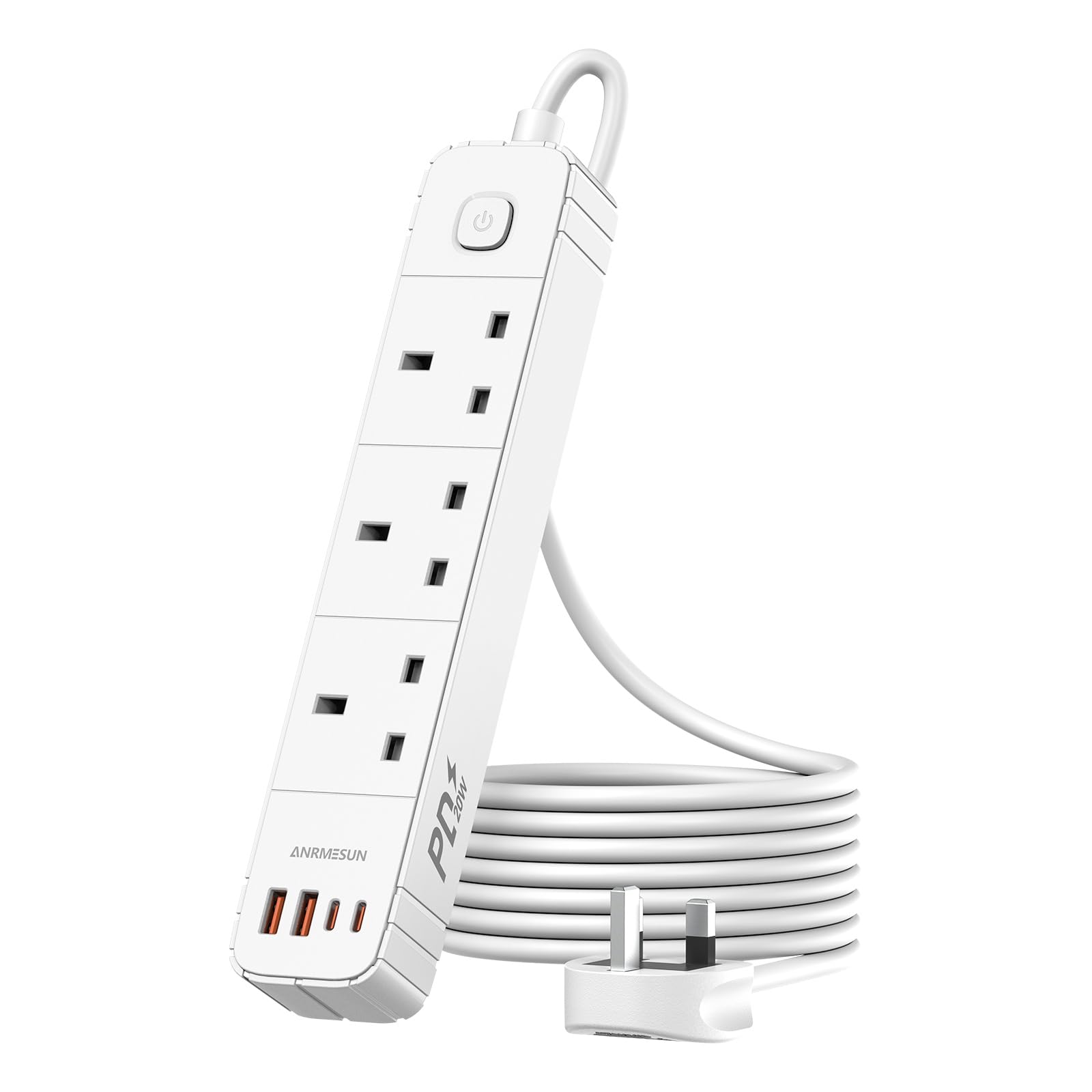 3 Way Power Strip Extension Lead with Usb Slots 2M for Home Office, White