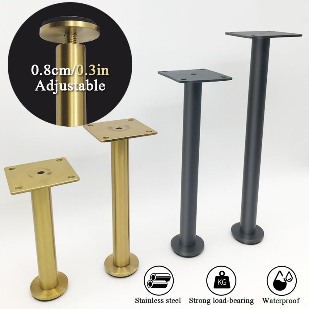 Genérico 4 Elevadores De Metal para Muebles, Patas Redondas Ajustables En Altura para Armarios, Estantes De Cocina, Sofás Y Otomanas(Negro,25cm/9.8in)