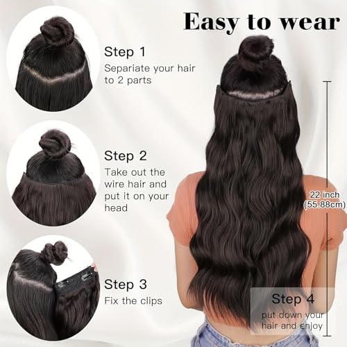 Image of Set of 1, Synthetic 24 inch 5ClipsBased Curly Wavy Hair Extension for Women (Natural Brown)