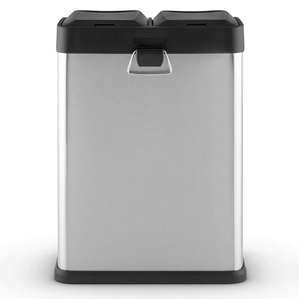 BAKAJI Cubo de basura de reciclaje de acero inoxidable y plástico con compartimentos, contenedor de basura extraíble con apertura a pedal, para casa, cocina y exterior (30 litros)