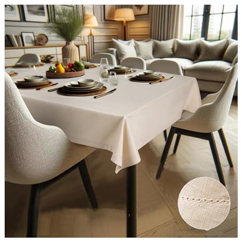 SANLEHAUSE Nappe en Lin Beige 155 x 400 cm Nappe de Table rectangulaire Faite à la Main en Matériau Naturel Respectueux de l'environnement Nappe de Couleur...