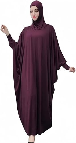 Women's Solid Muslim One-Piece Prayer Dress Abaya Kaftan with Hijab