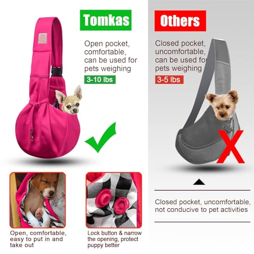 Image of TOMKAS Dog Sling Carrier for Small Dogs Puppy Carrier for Small Dogs (Rose red, Adjustable Strap for 3-10 lbs & Zipper Pocket)