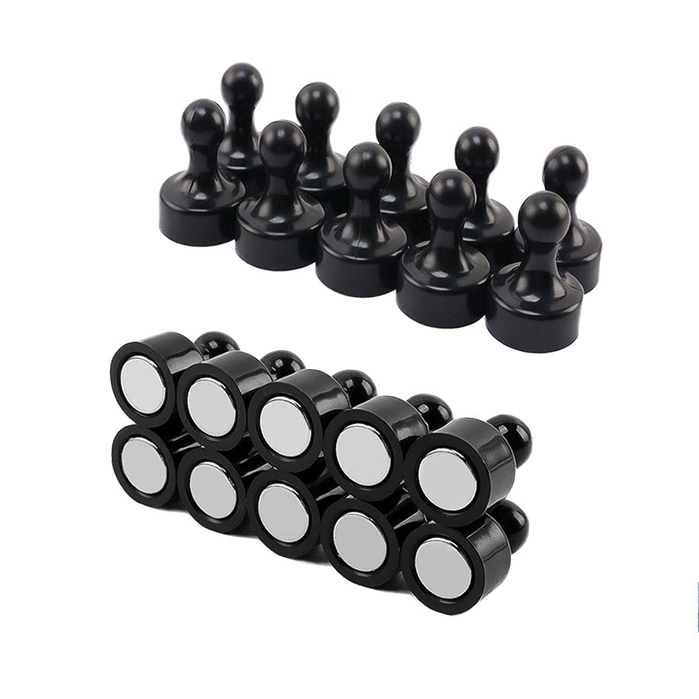 Qikaara Black 20 Pcs（10 Pairs) Fridge Magnets Magnetic Push Pins Small Refrigerator Magnets Strong Neodymium Magnets Whiteboard Map Magnets Perfect For Home Kitchen Office School Classroom