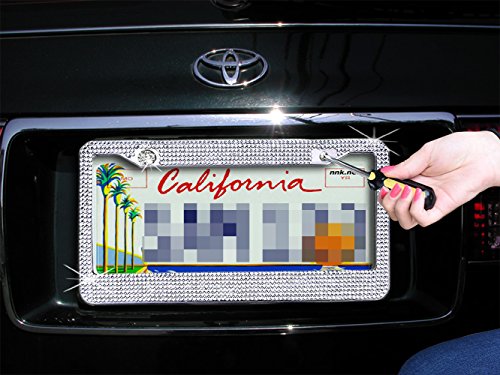 image for Zento Deals Shiny Crystal Bling Metal Chrome License Plate Frame with 