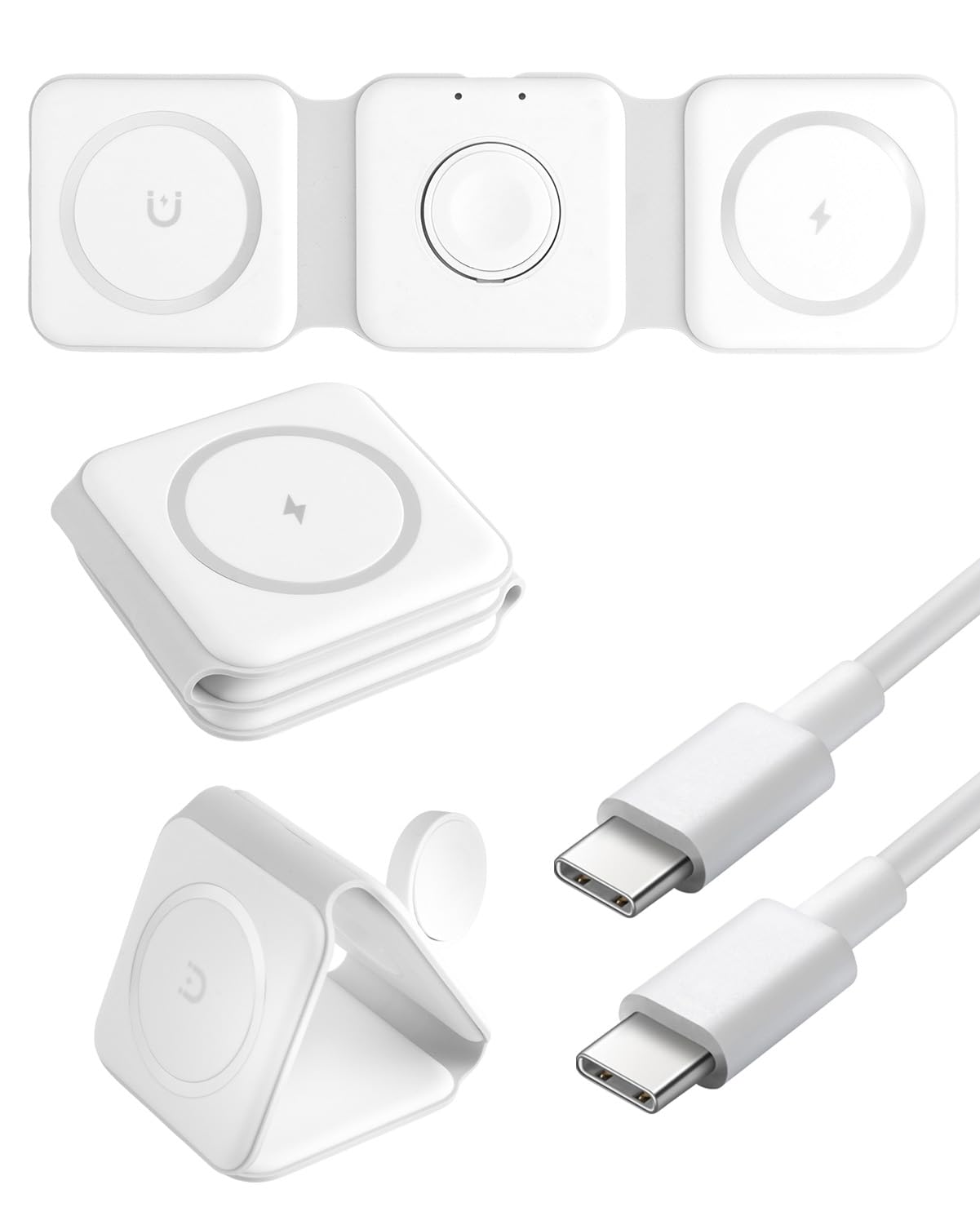 Caricatore Wireless i Phone 3 in 1 MgSafe, Stazione di Ricarica Rapida Pieghevole per Phone 16/15/14/13/12, A pple Watch Series 10/9/8/7/6/SE e Air Pods, Base di Ricarica Sicura, Portatile e Compatta