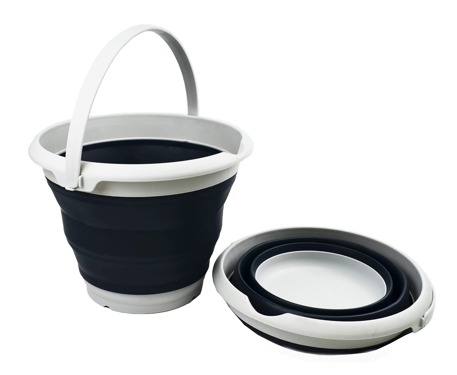 SAMMART Secchio in plastica da 8,5 l, pieghevole, rotondo, portatile, salvaspazio, per esterni, dimensioni: 31 cm di diametro (grigio, 2)