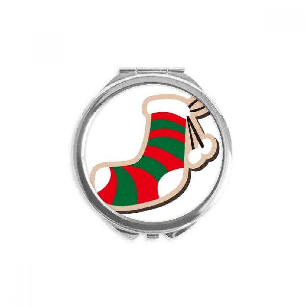 Espejo redondo portátil de maquillaje con diseño de calcetín de Navidad animado 5
