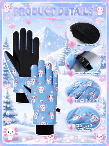 Image of Honoson 2 Pairs Kids Snow Gloves, Winter Waterproof