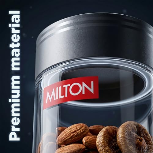 Image of MILTON Stack IT Airtight Kitchen Jars Set of 9 I Food Grade Plastic Kitchen Storage and Containers I Transparent, Stackable & Unbreakable I (5 x 360ml; 2 x 680ml; 2 x 890ml) I Grey