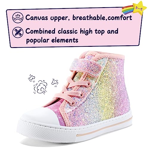 K KomForme Toddler Sneakers Girls Canvas High Top Walking Shoes with Hook and Loops4
