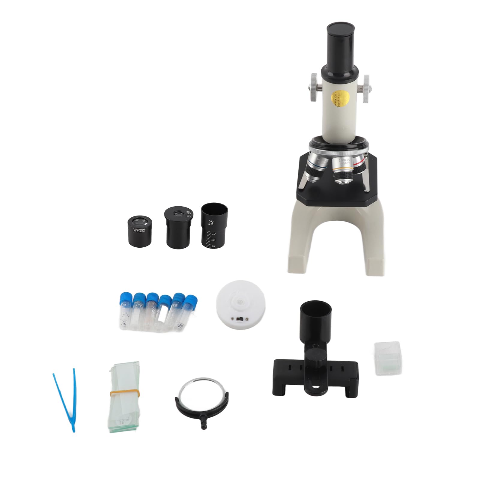 Microscopio óptico, 64X-2400X solo tubo alto aumento microscopio infantil telescopio sin batería para la escuela secundaria y la escuela primaria experimento de ciencias