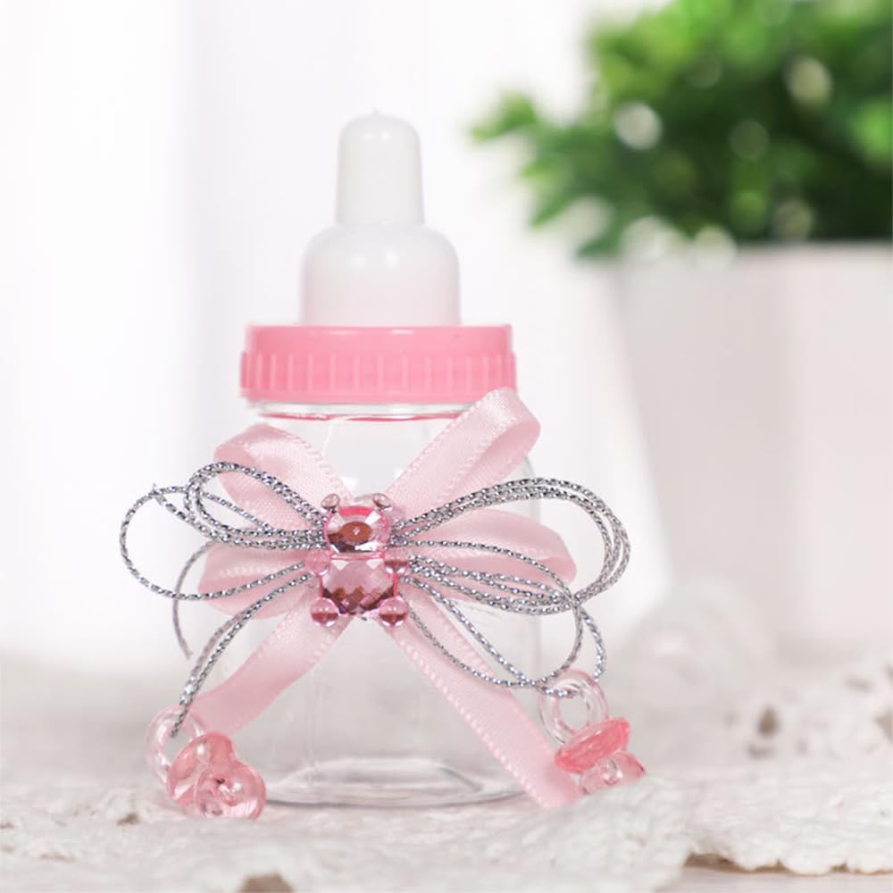 36 cajas de dulces para baby shower, bonitas bolsas de dulces para botellas de oso para decoración de fiesta de cumpleaños de bebé, color rosa