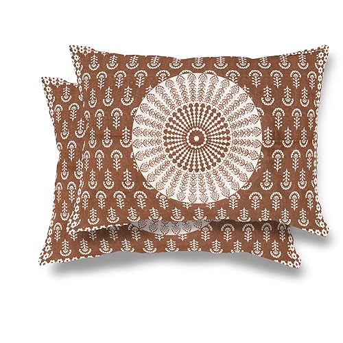 Image of RajasthaniKart Comfort Rajasthani Jaipuri Traditional Sanganeri Print 144 TC 100% Cotton Single Bedsheet with 1 Pillow Cover SB-259 (Brown)